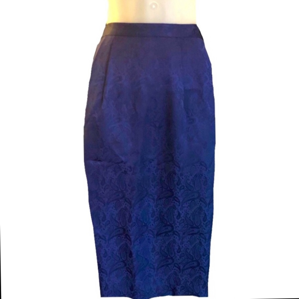 Vintage pure silk midi navy pencil skirt